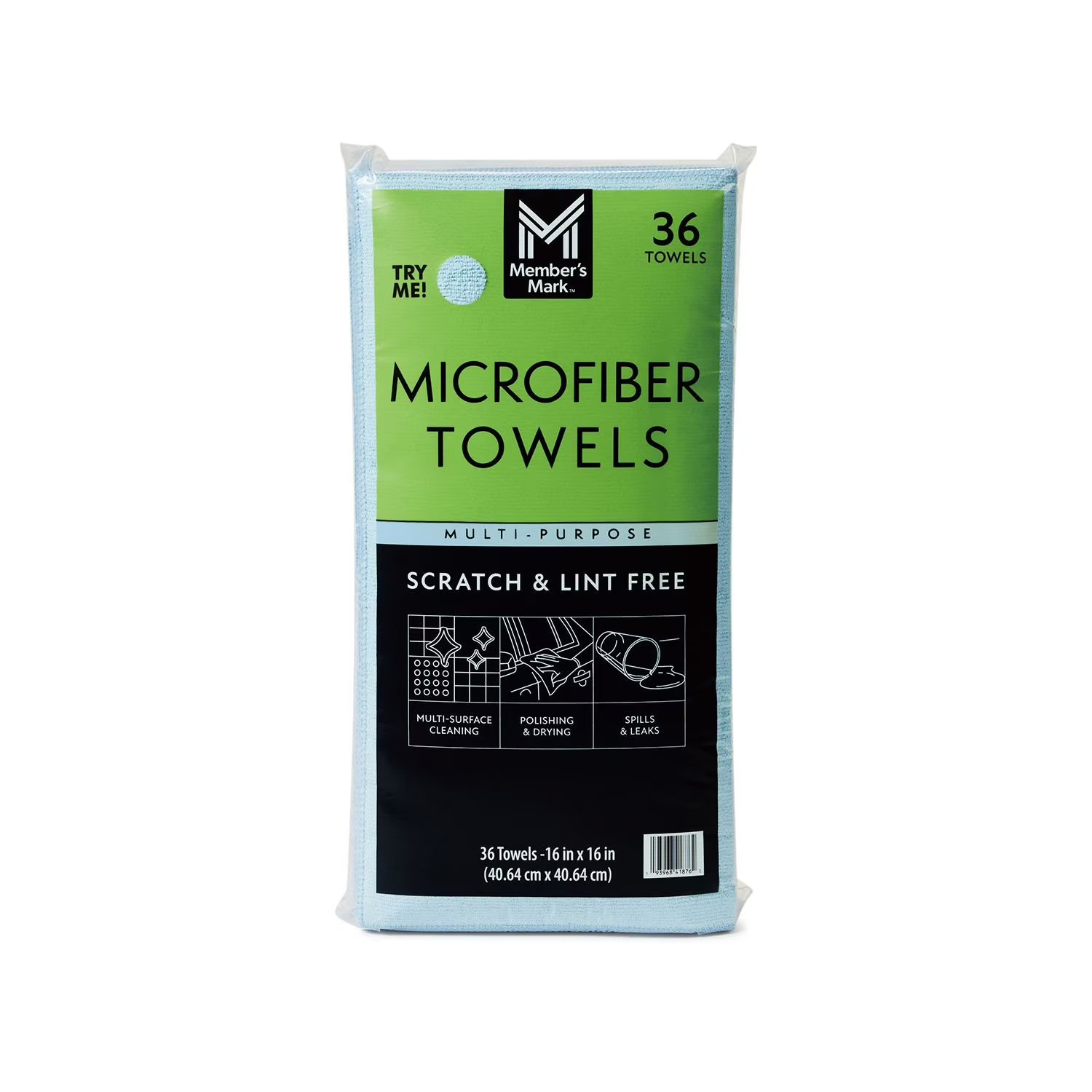 Member’s Mark Microfiber Cleaning Towels 36 Count Blue, Lint Free