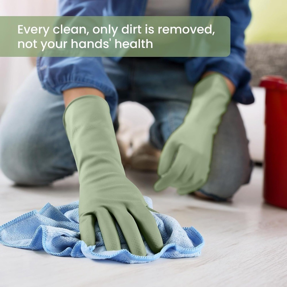 Rubber Cleaning Gloves for Dishwashing, 4 Pairs Reusable Kitchen Gloves for