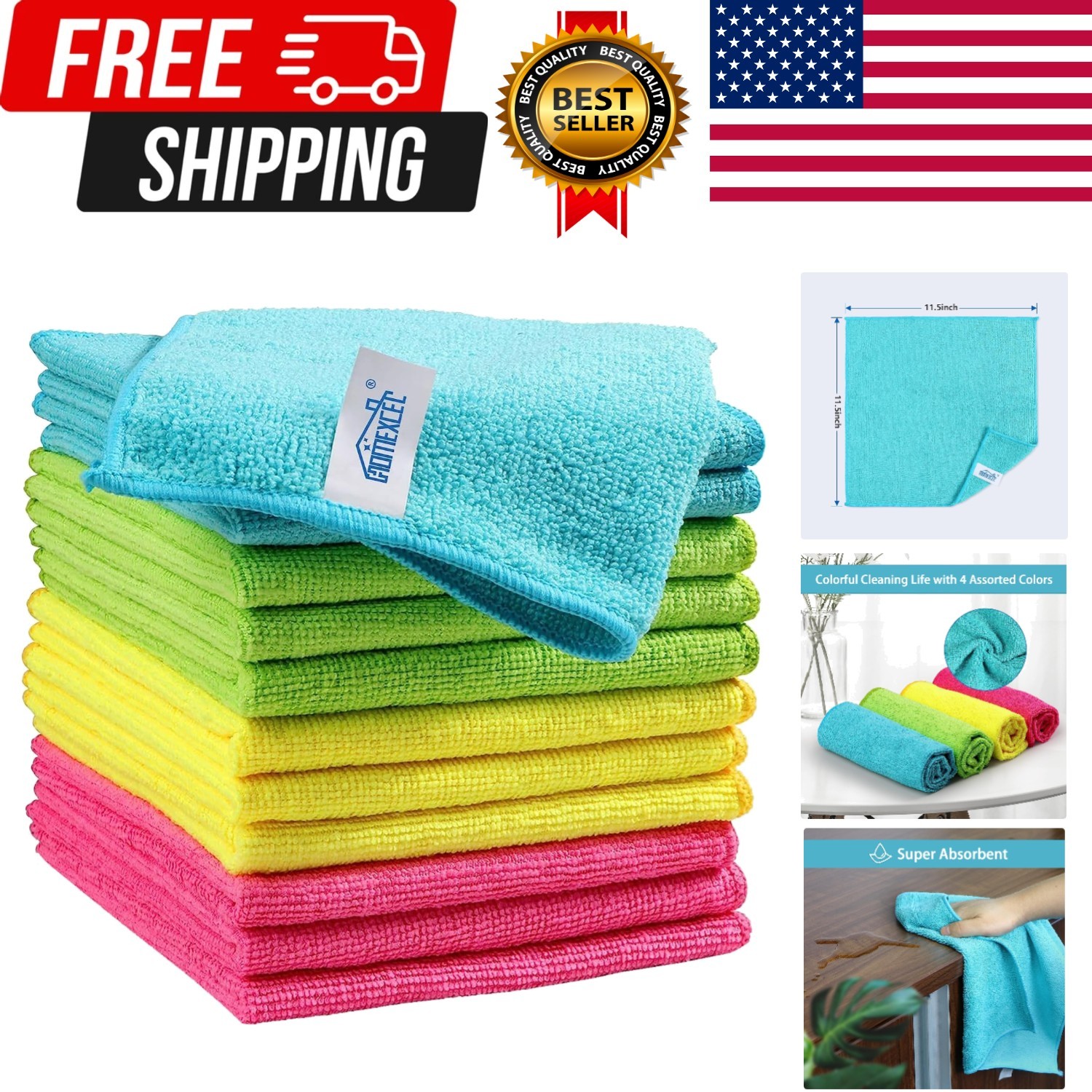Microfiber Cleaning Cloth 210GSM, Pack of 12, Size:11.5″ x 11.5″, Ultra-Soft,…