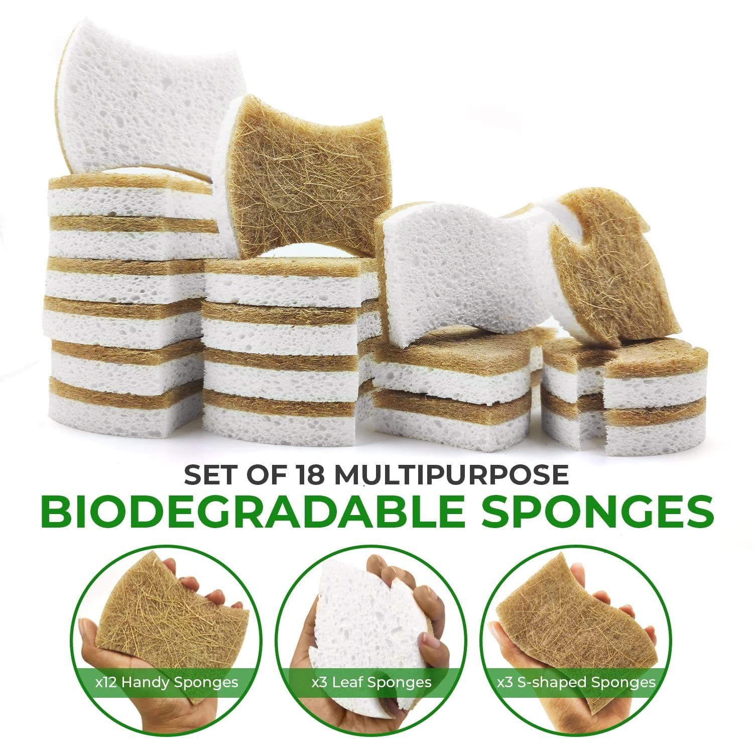 AIRNEX 18 Pack Biodegradable Natural Kitchen Sponge – Compostable Cellulose a…