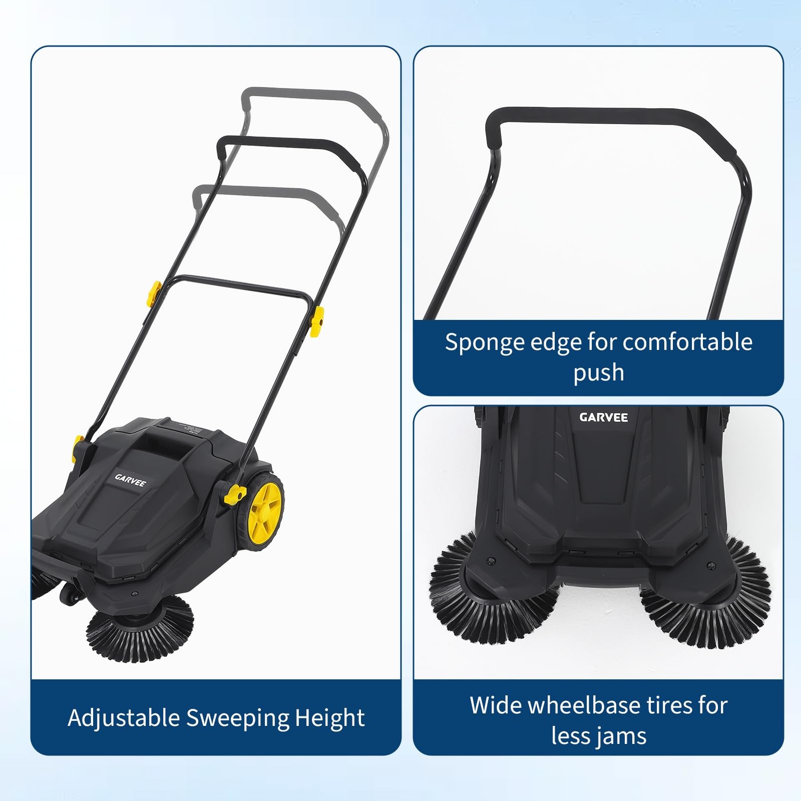 25.6″ Width Manual Sweeper Walk-Behind Hand Push Floor Sweeper Adjustable Handle