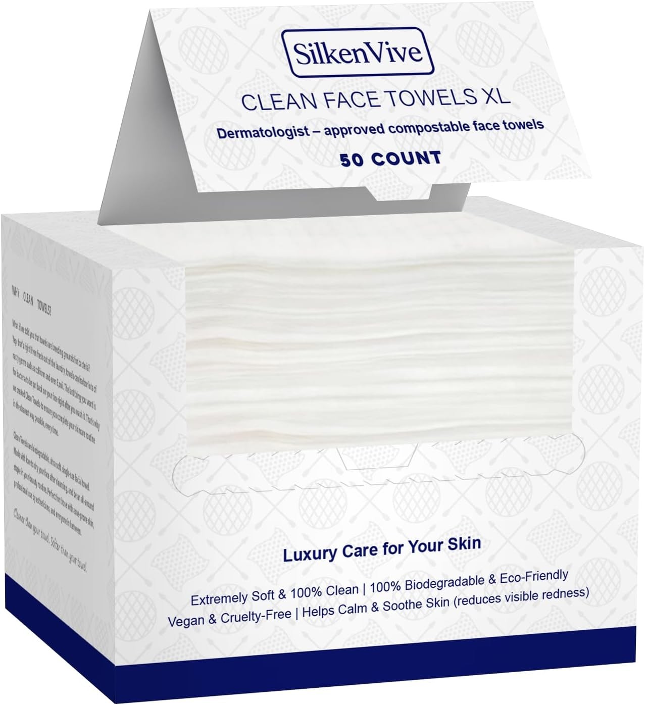 Clean Towels XL Disposable Face Towels (50 Count, 25x30cm) – Makeup Remover Dry