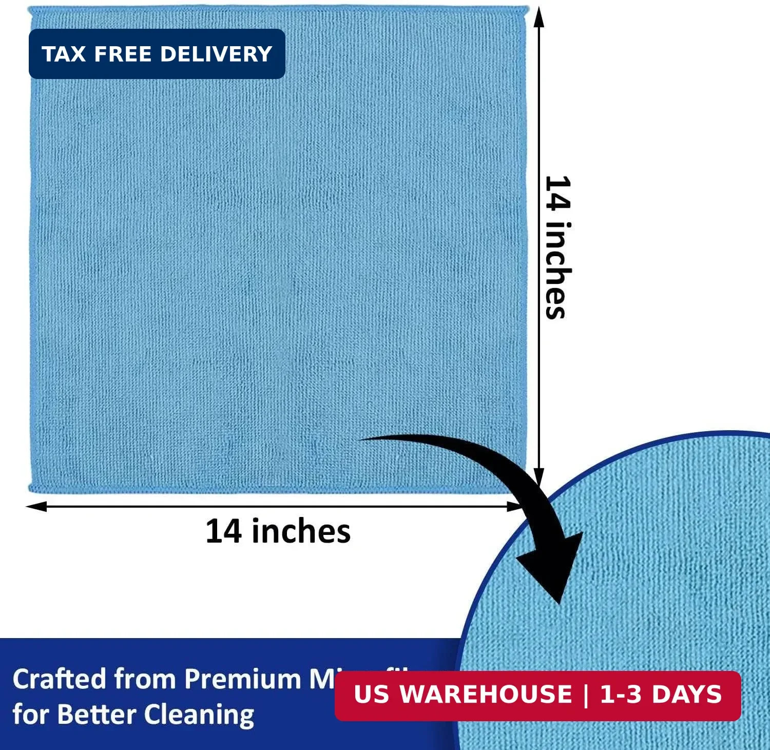 Microfiber Cleaning Cloths (12-Pack), 14″ x 14″, Ultra Absorbent, Lint-Free, Str