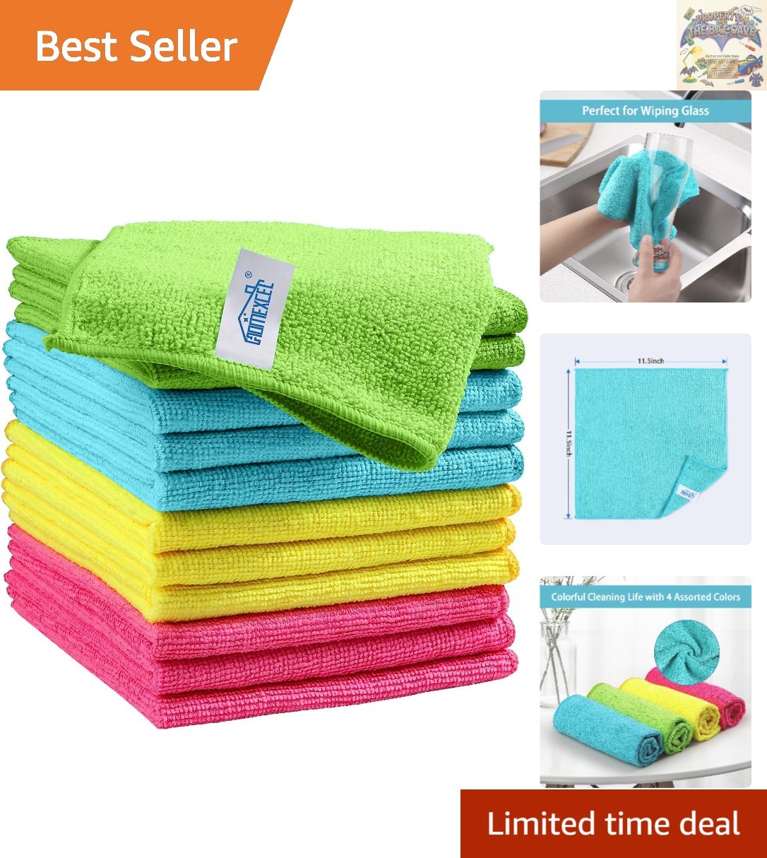 Versatile 12 Pack Microfiber Cleaning Towels – Soft, Compact & Machine Washable