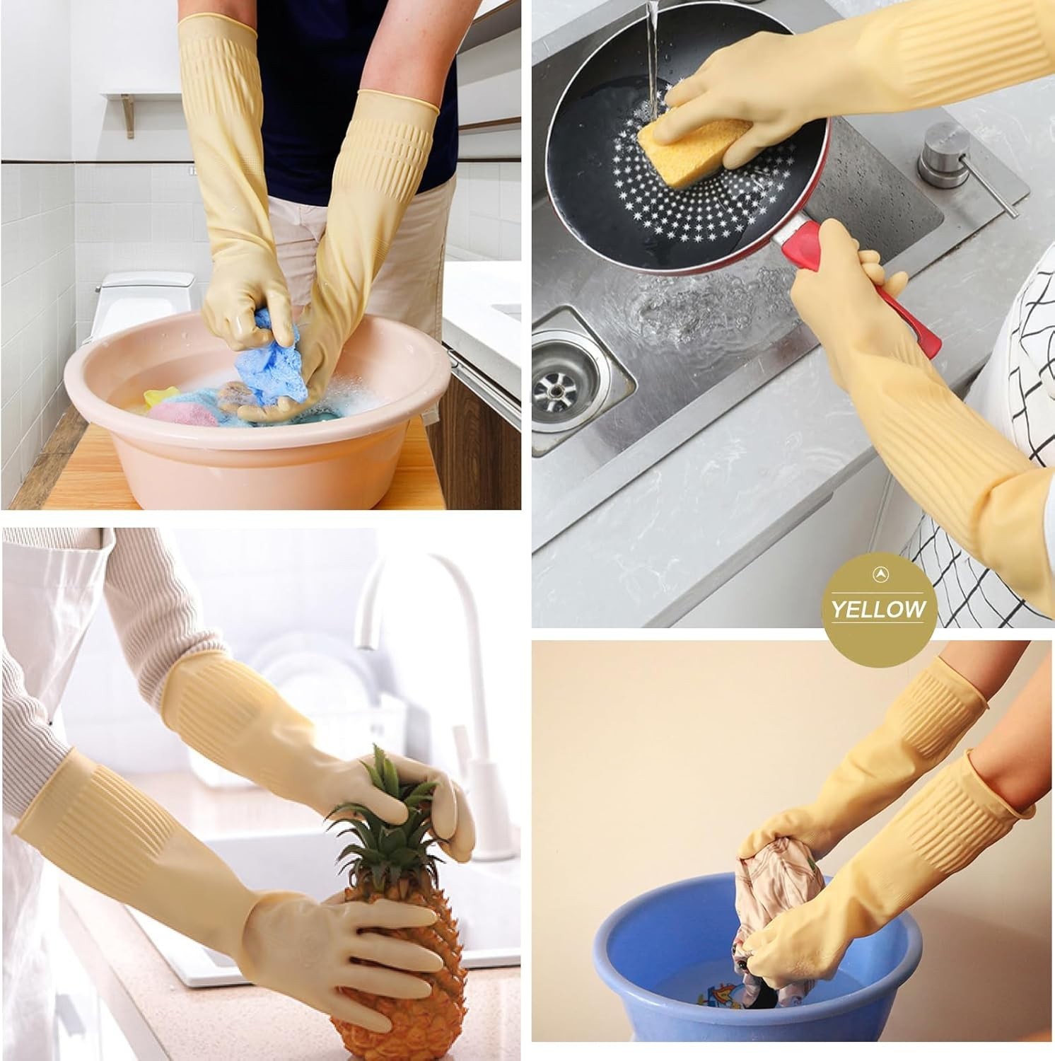Reusable 15-Inch Rubber Gloves in Red, Yellow, Green – Ultimate Cleaning Support