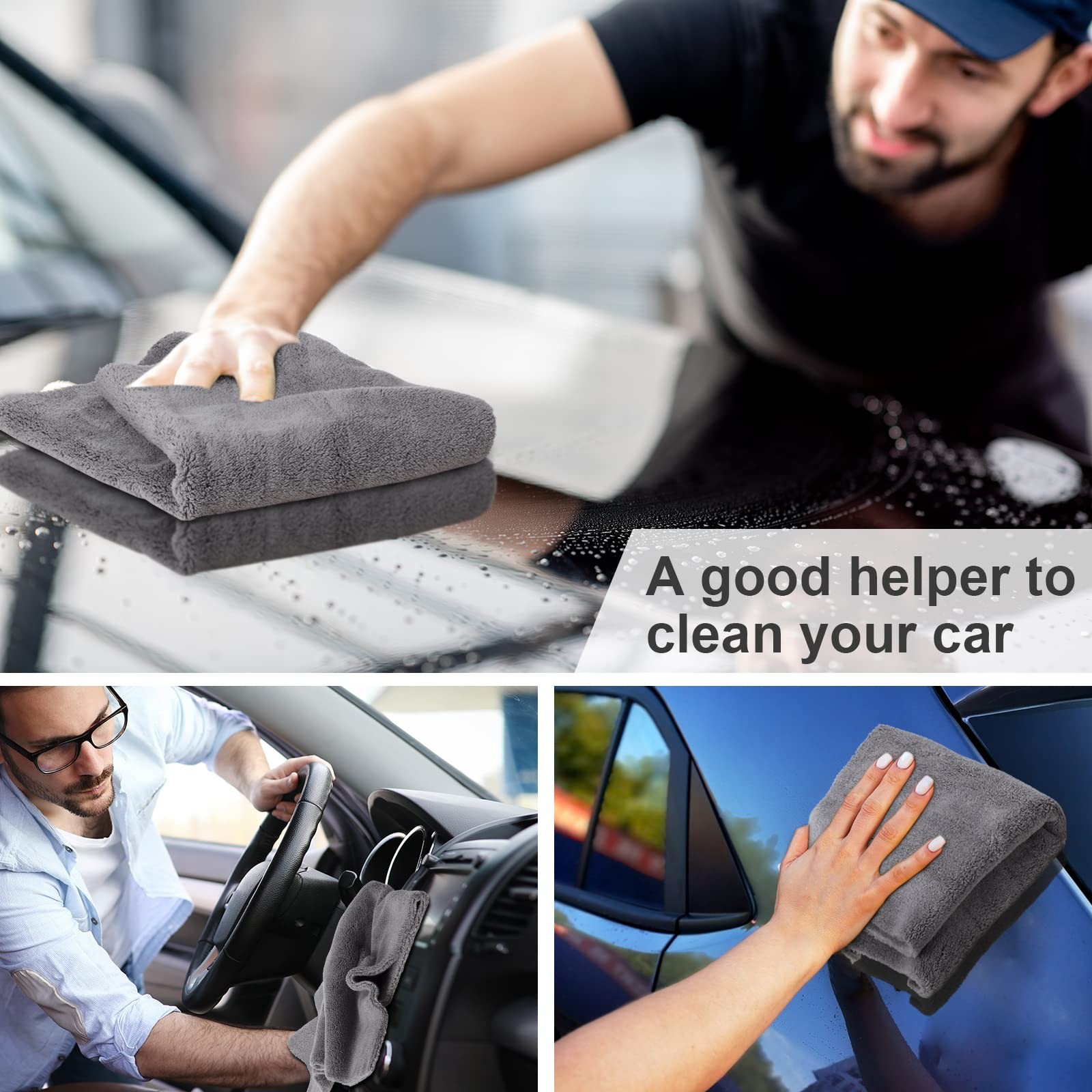 30Pack Towels Microfiber 16x16In 500GSM Edgeless Car Detailing Scratch Free Gray