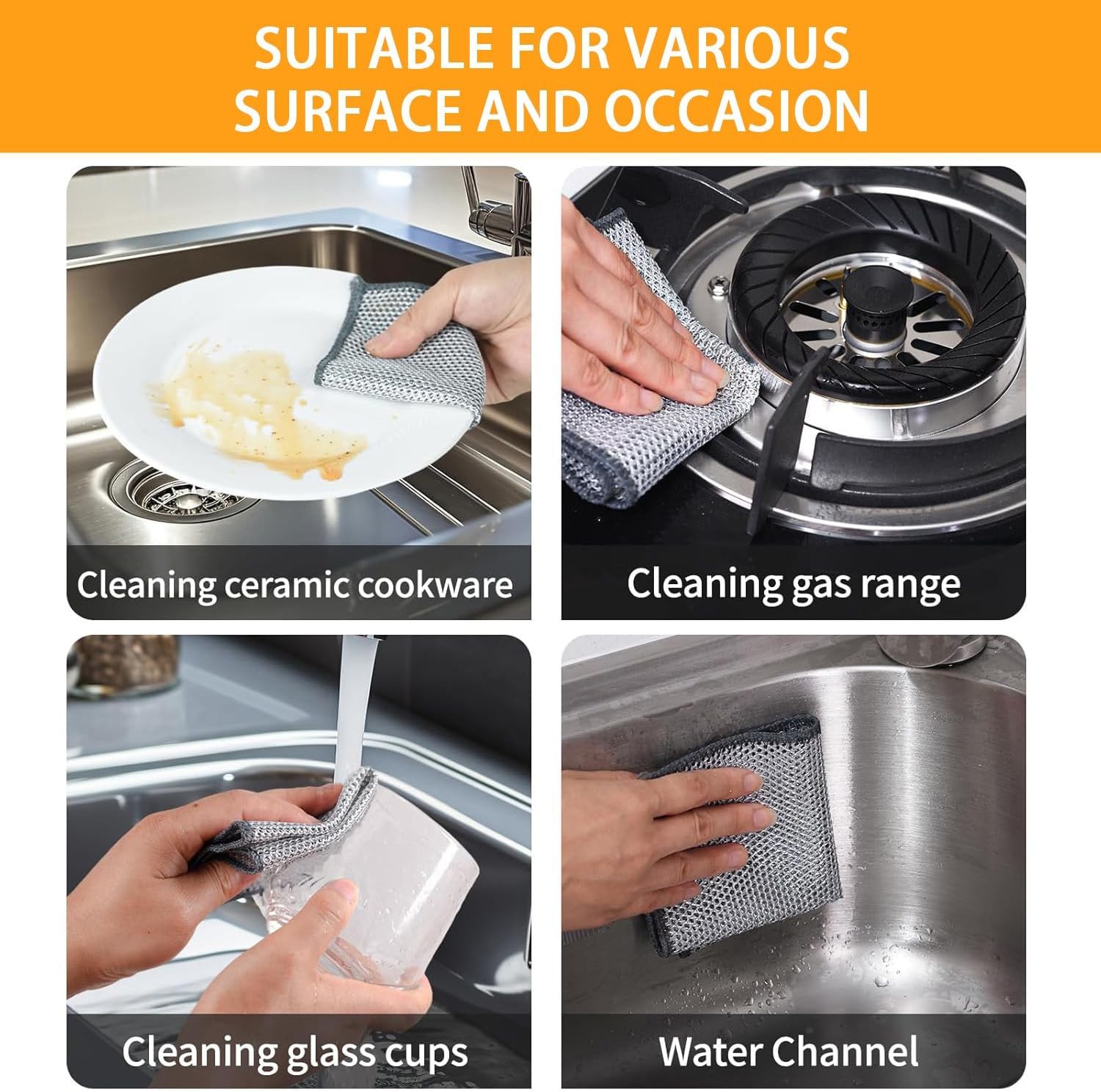 Upgraded 3-Layer Silver Thread Dish Cloths, Metal Mesh & Microfiber Kitchen