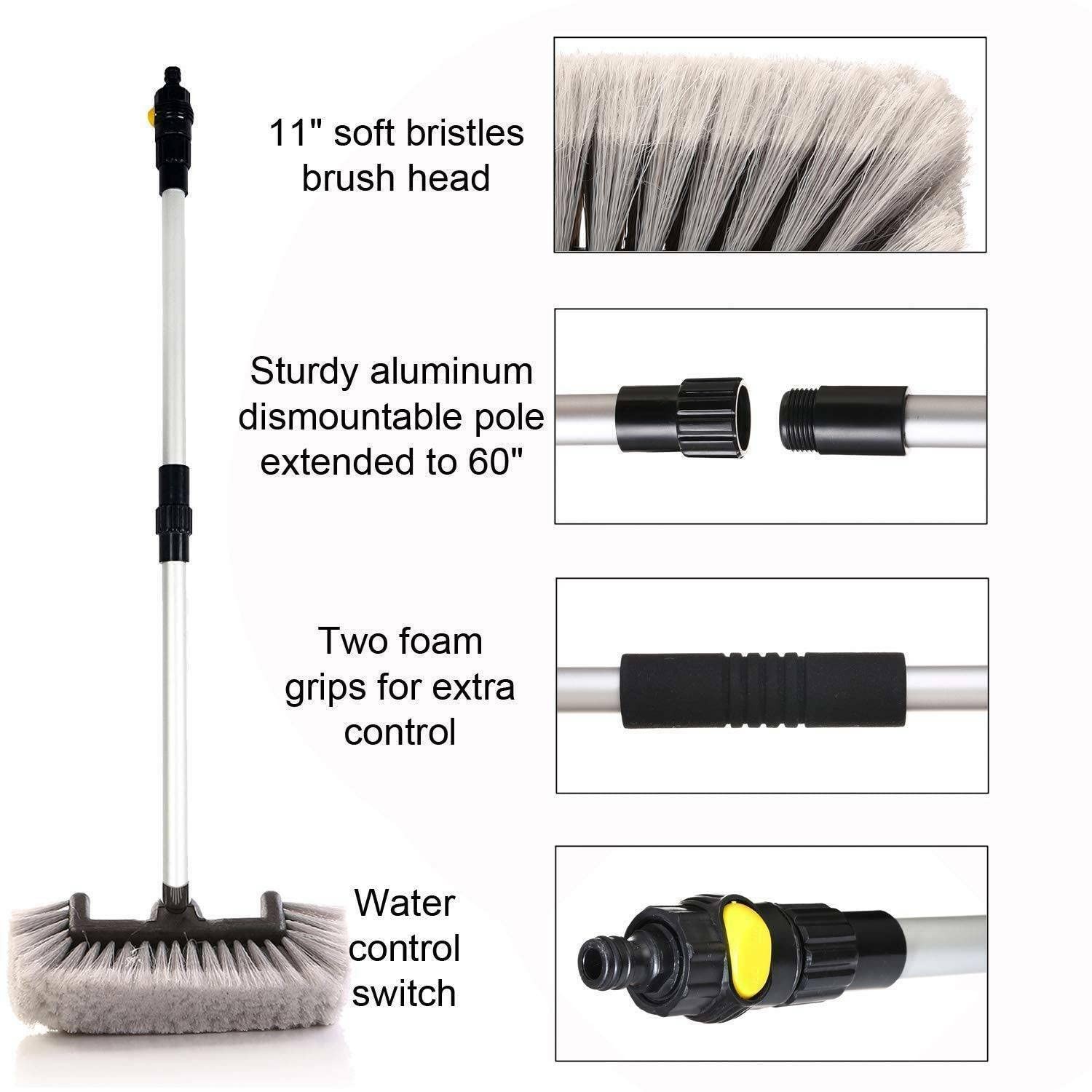 CARCAREZ Flow Thru Dip Car Wash Brush with 60″ Long Dismountable Handle for A…