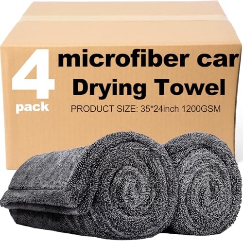 4 Pack 35 x 24 Inch Car Drying Towels 1200 GSM Microfiber Towel for Cars,