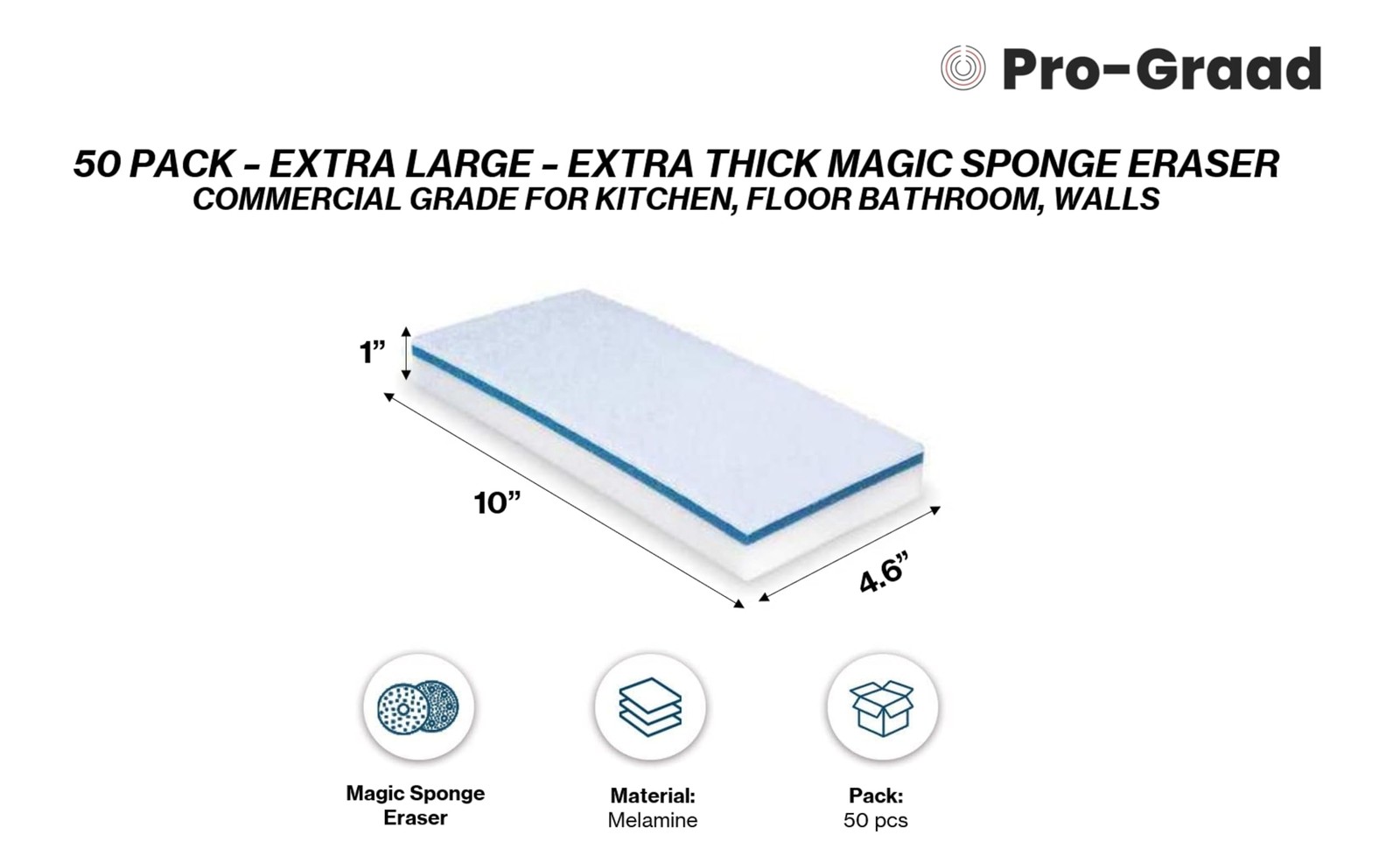 4610 Eraser Pads – 50 Pack 4.5″ x 10″ x 1″ Commercial Grade Melamine Sponges …