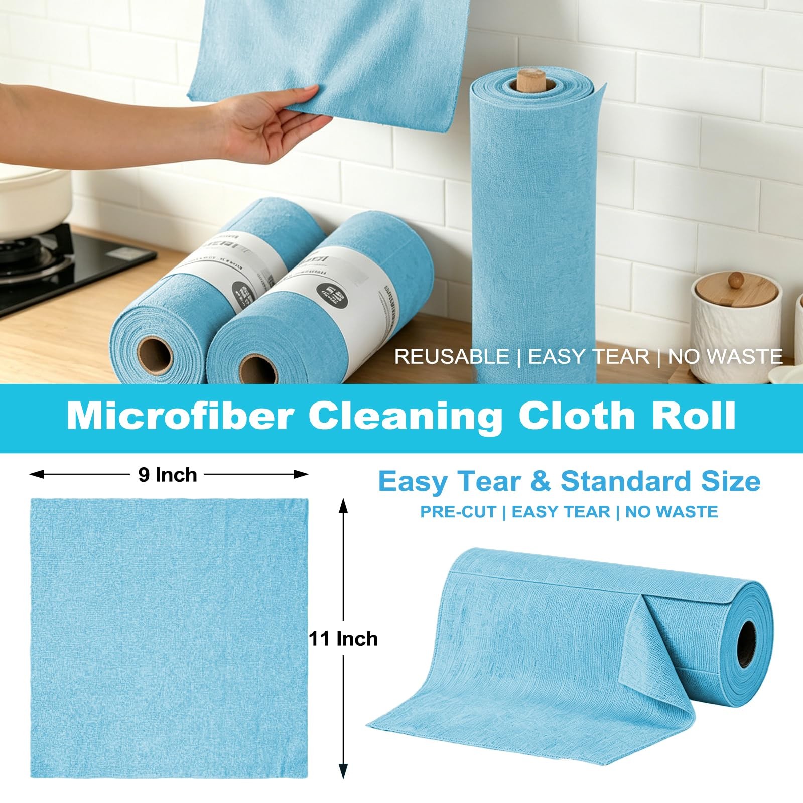 55 Pack Microfiber Cleaning Cloth Roll, Tear Away Reusable Paper Towels, 11″ …