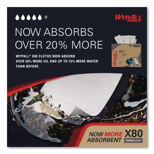 WypAll Power Clean X80 Cloths, HYDROKNIT, BRAG Box, 11.1×16.8, White, 152/Carton