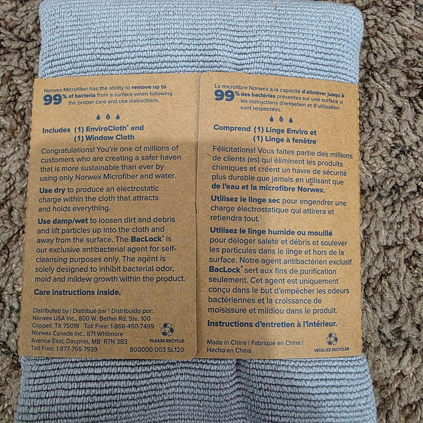 Norwex Basic Package 2 Set Graphite EnviroCloth Purple Window Cloth BacLock NEW