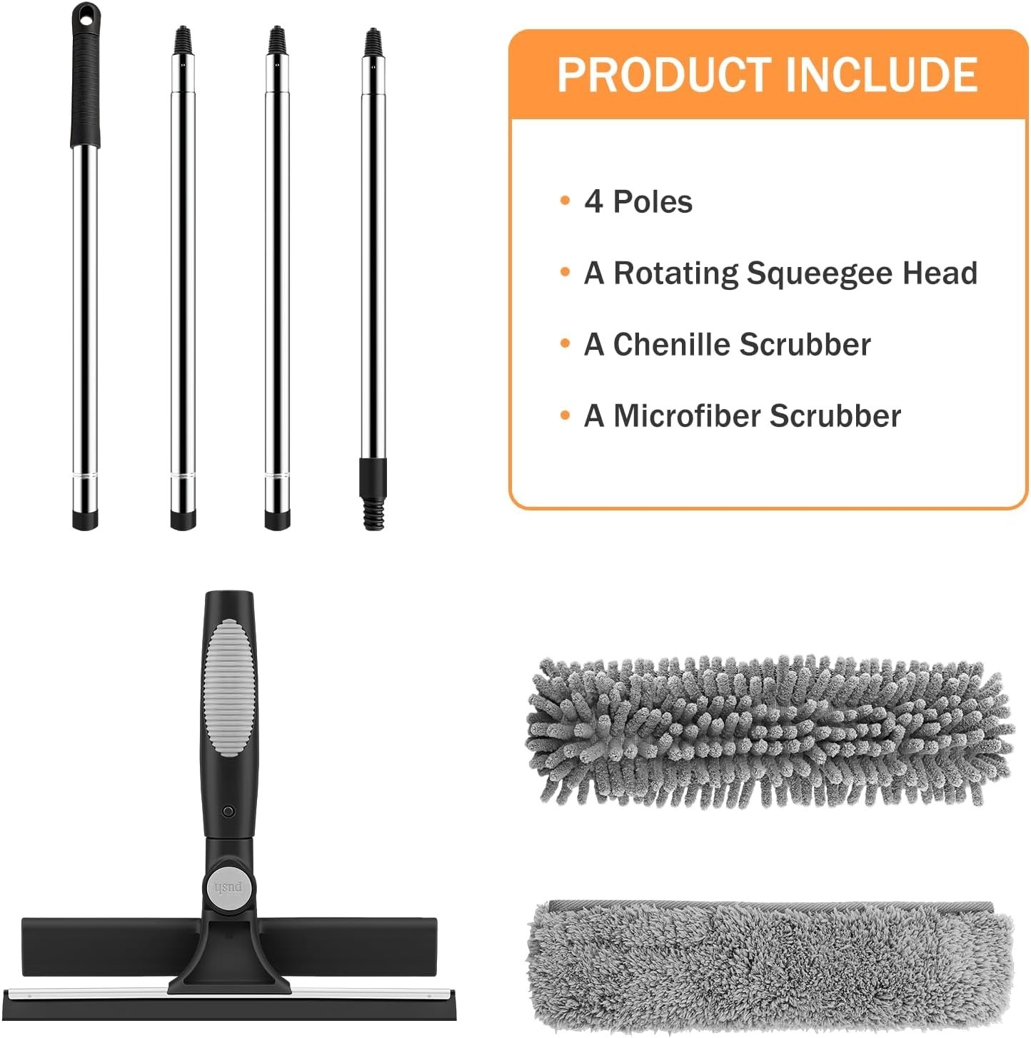 Window Squeegee 2-in-1 Extendable Car & Home Glass Cleaning Kit Telescopic