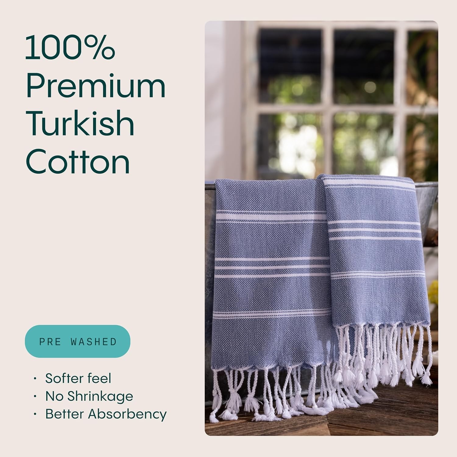 Turkish Hand Towels with Hanging Loop, Set of 2 (20″ x 30″) 100% Turkish Cotton,