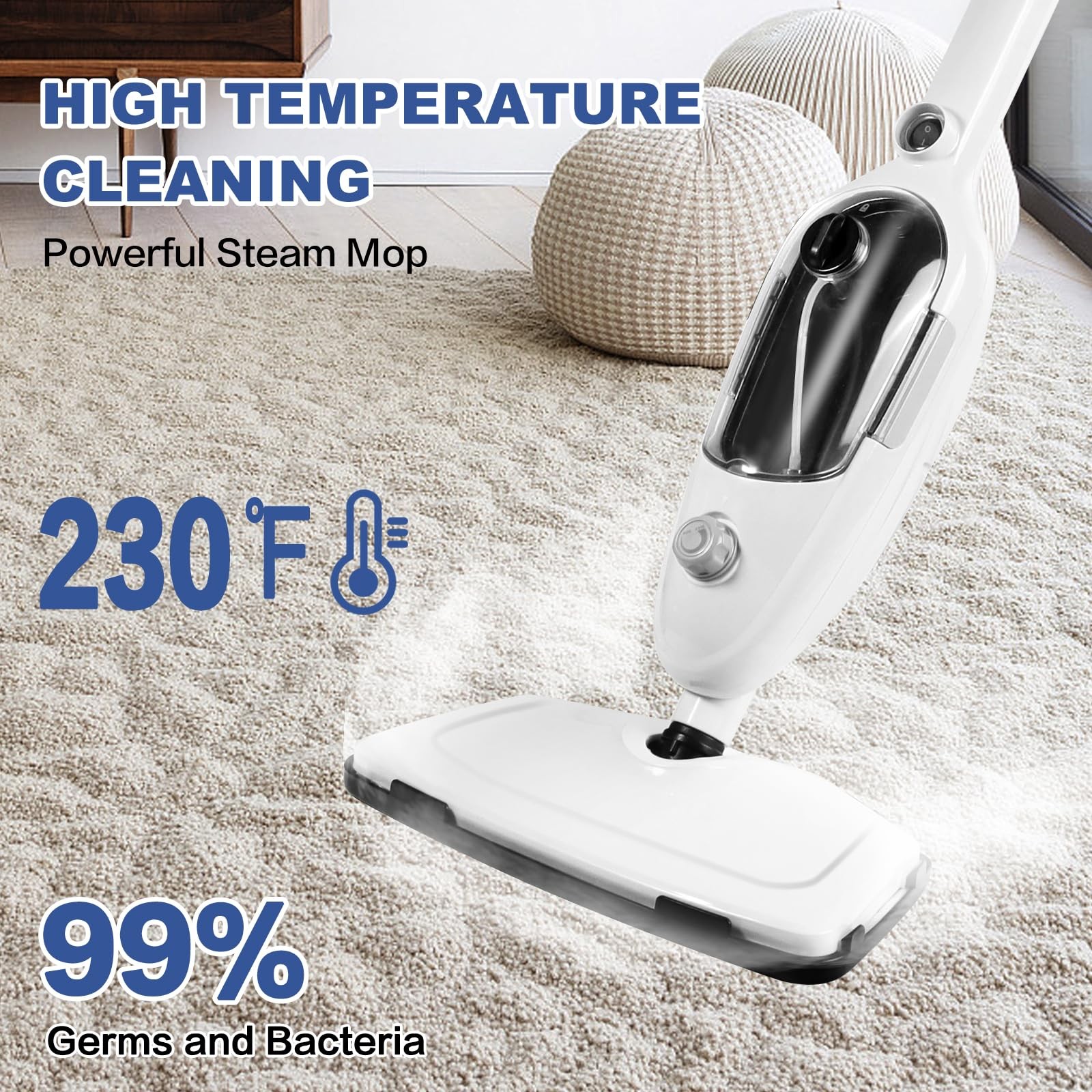 Steam Mop Cleaner 10-in-1 with Convenient Detachable Handheld Unit, Laminate/…