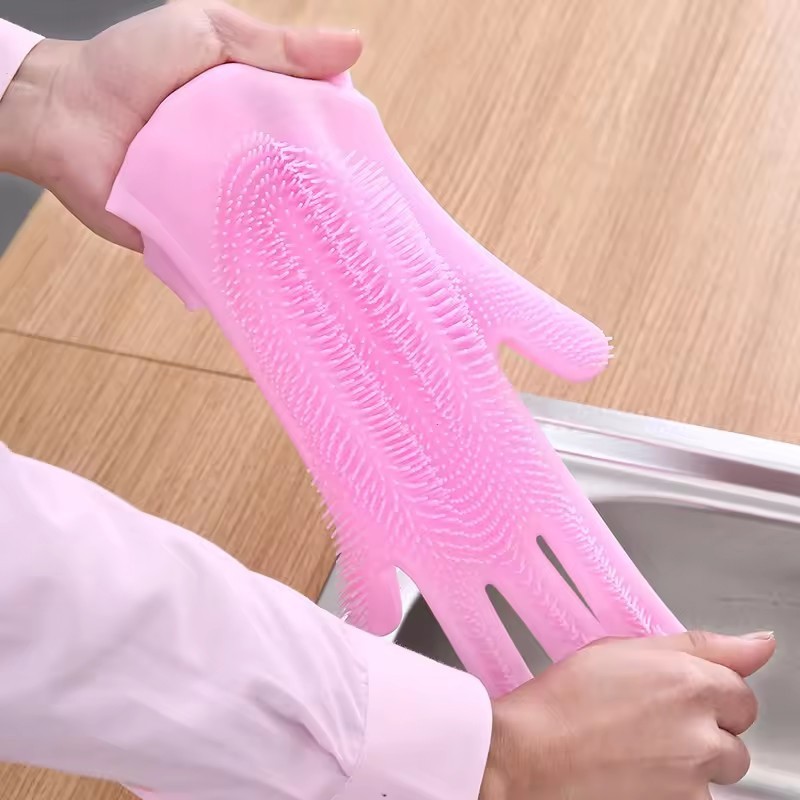 1Pair Dishwashing Gloves Waterproof Silicone Cleaning Scrubber Kitchen Tools USA