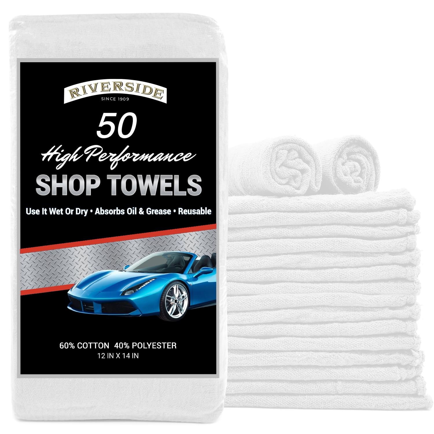 Pack of 50 Towels 12×14 Inches, Reusable Cleaning Rags, Premium Quality for C…