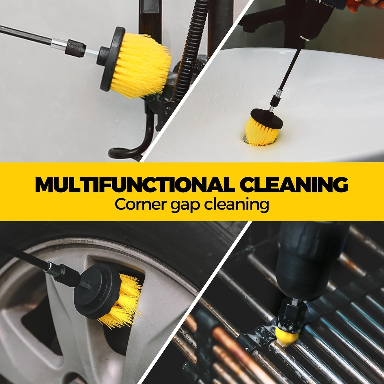 8Piece Drill Brush Attachment Set – Power Scrubber Cleaning Kit Nylon Fibers,