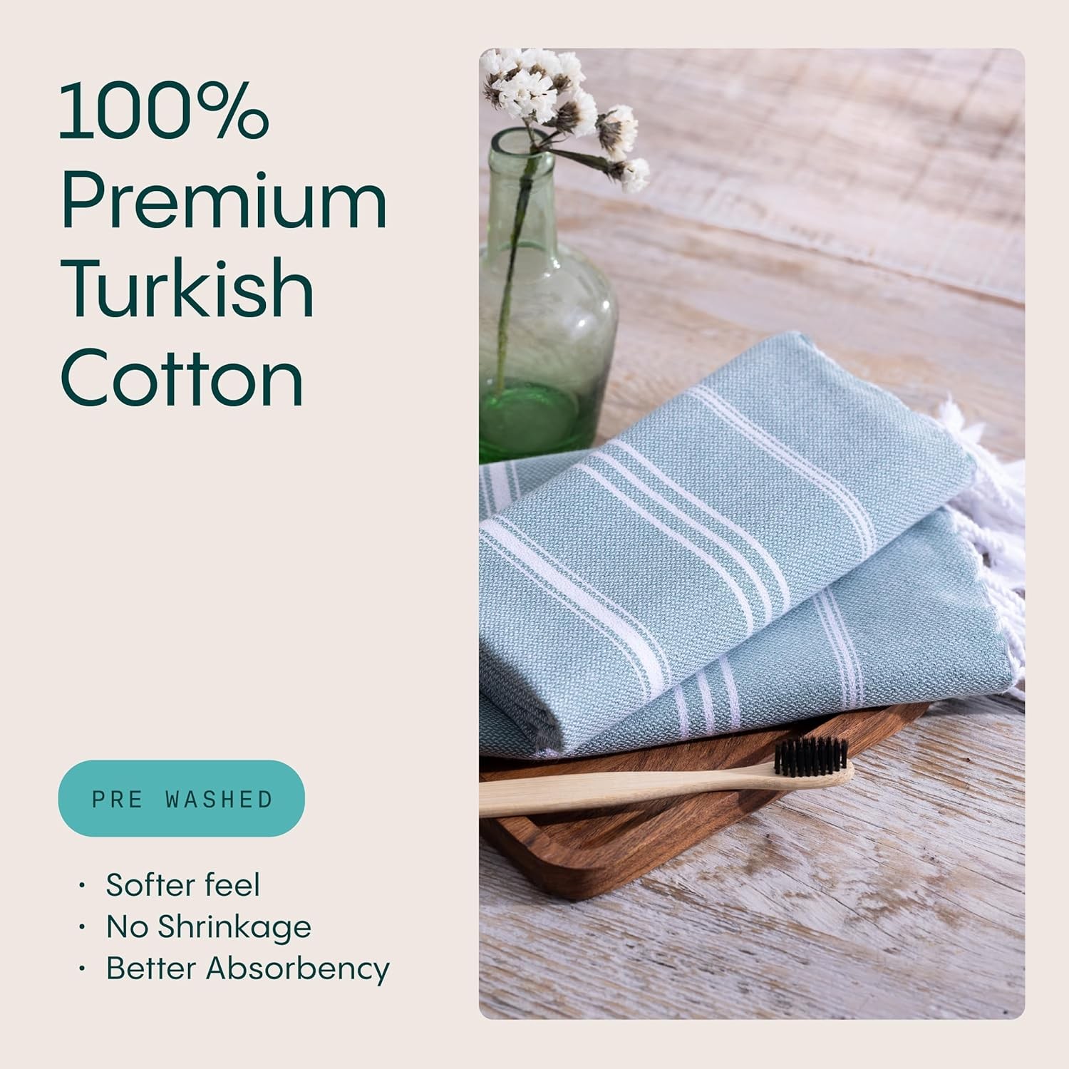 Turkish Hand Towels with Hanging Loop, Set of 2 (20″ x 30″) 100% Turkish Cotton,