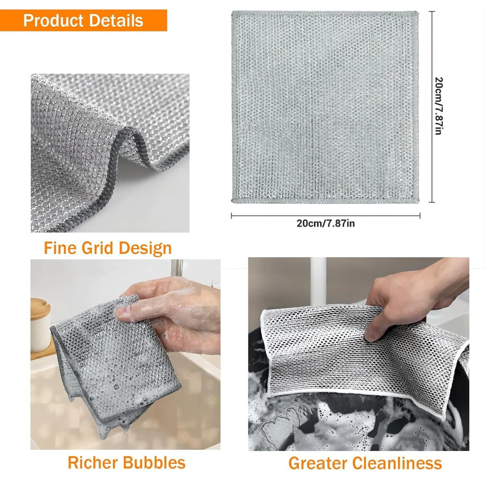 12Pcs Microfiber Wire Dishwashing Rag Non Scratch Cleaning Cloth Household Tools