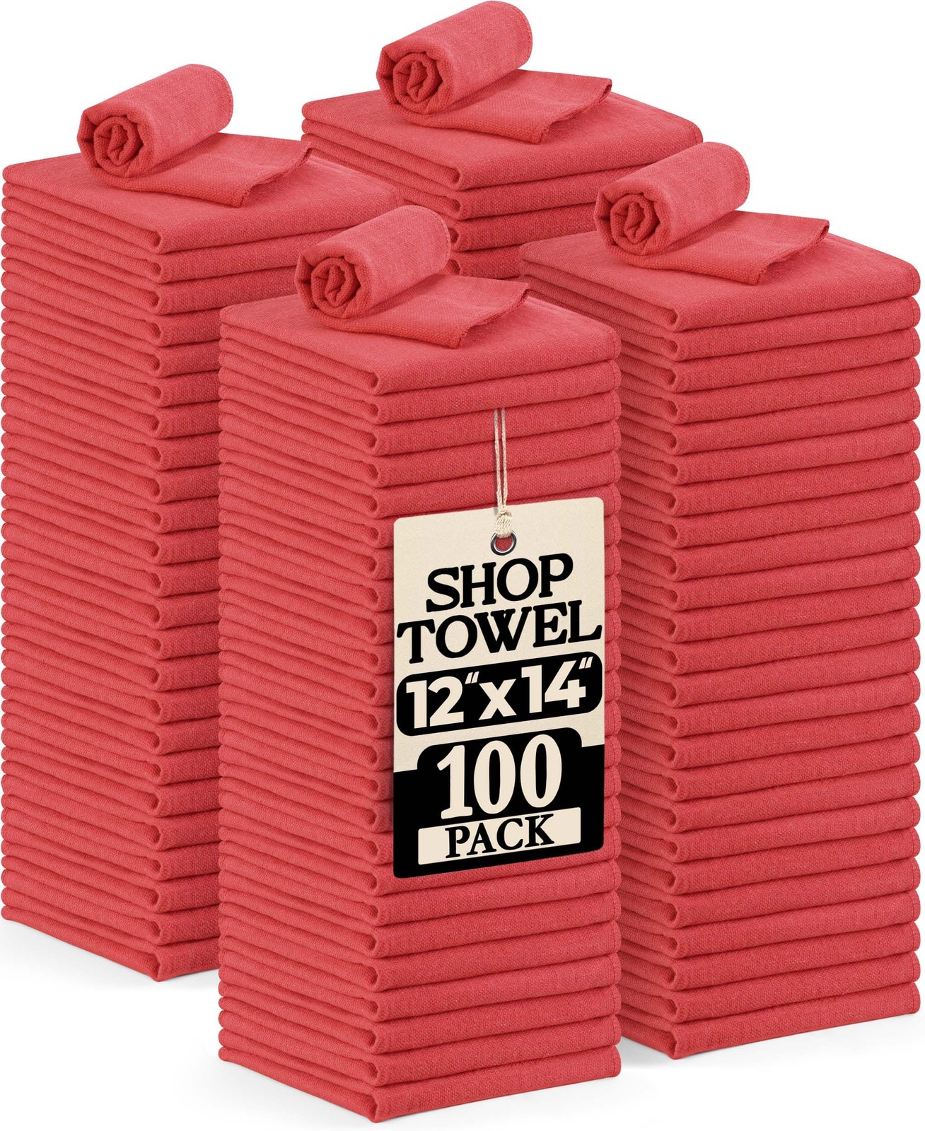 Cotton Shop Towels 12×14 Inch, 100 Pack Soft, Absorbent Reusable Cotton Rags,…