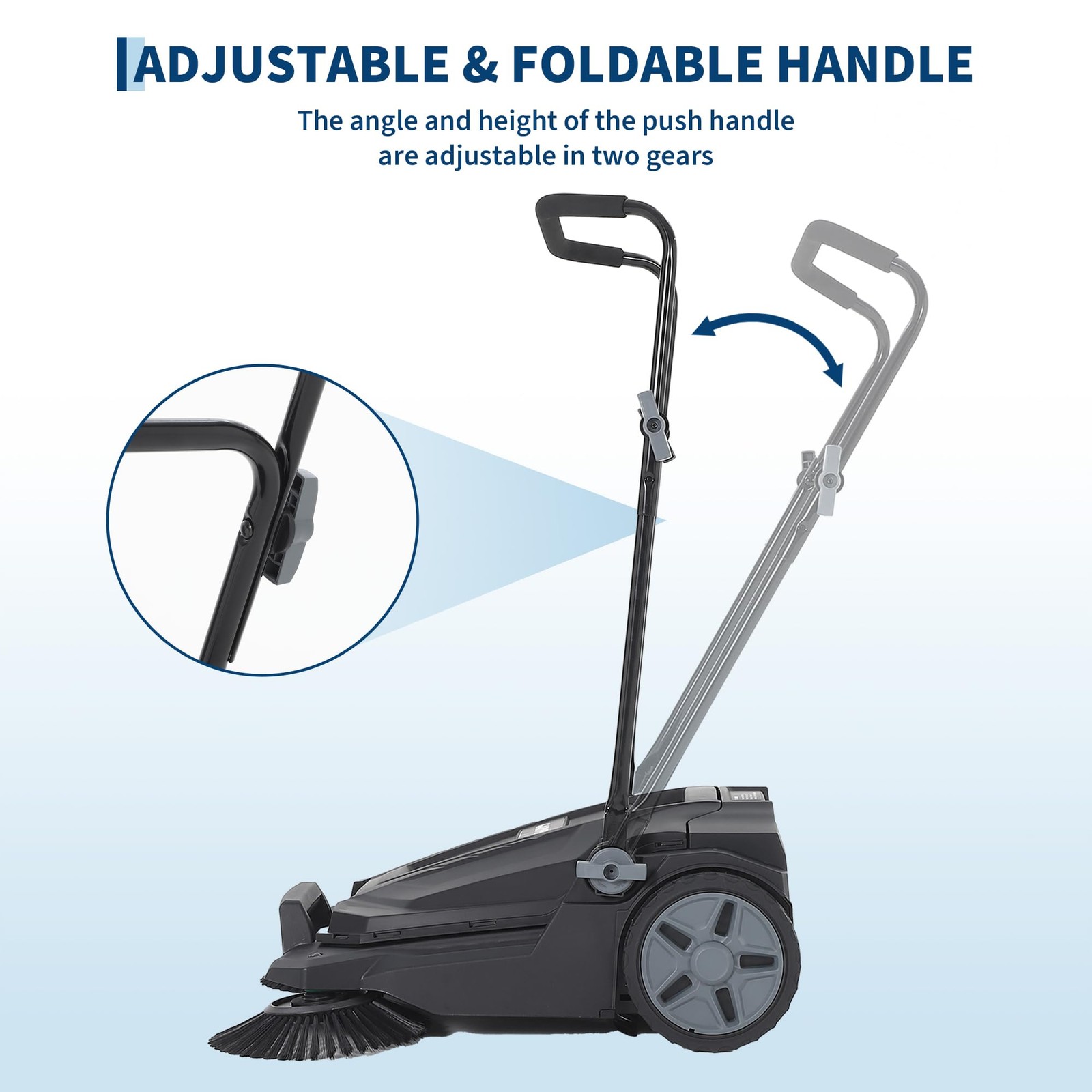 25.6″ Width Manual Sweeper Walk-Behind Hand Push Floor Sweeper Adjustable Handle