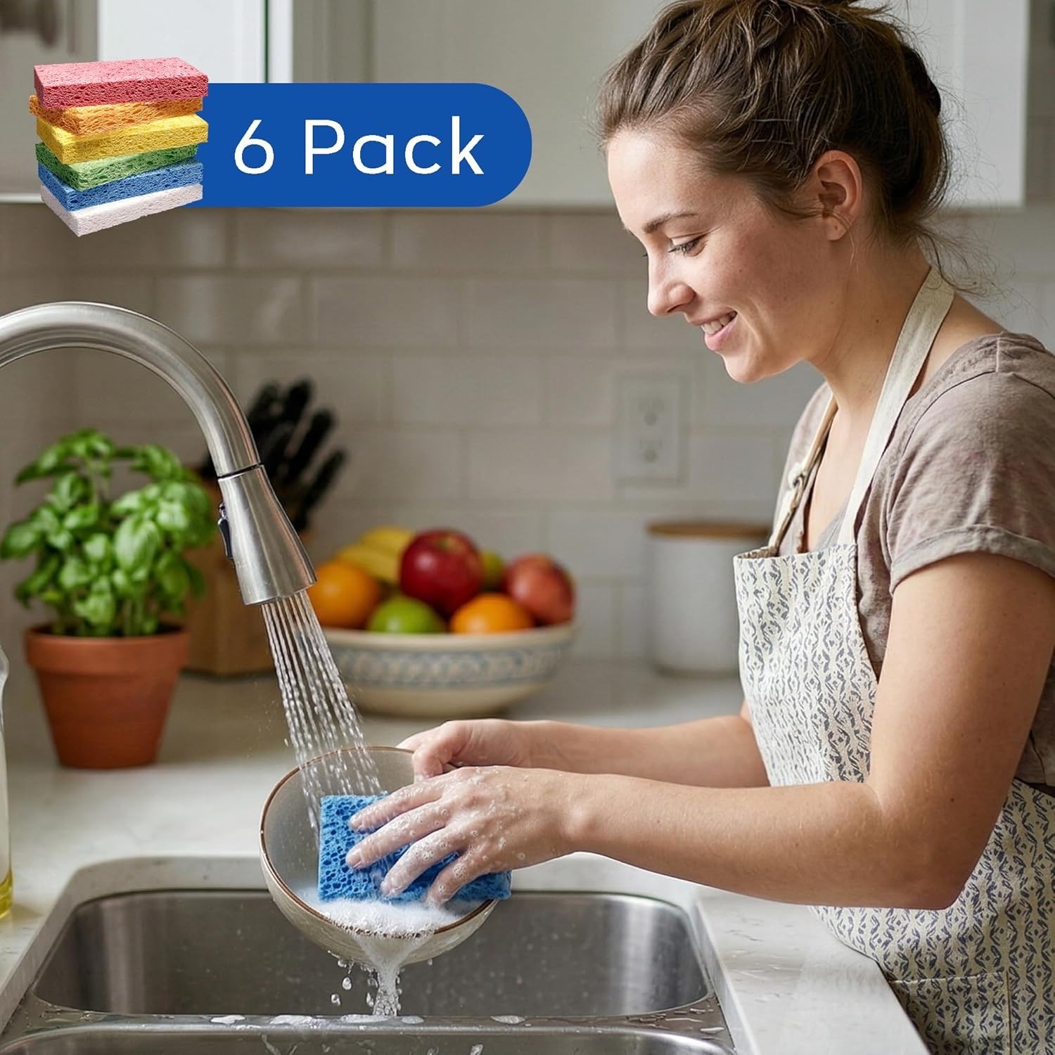 ARCLIBER 6 Pack Cellulose Scrub Sponges Non-Scratch Heavy Duty Kitchen |