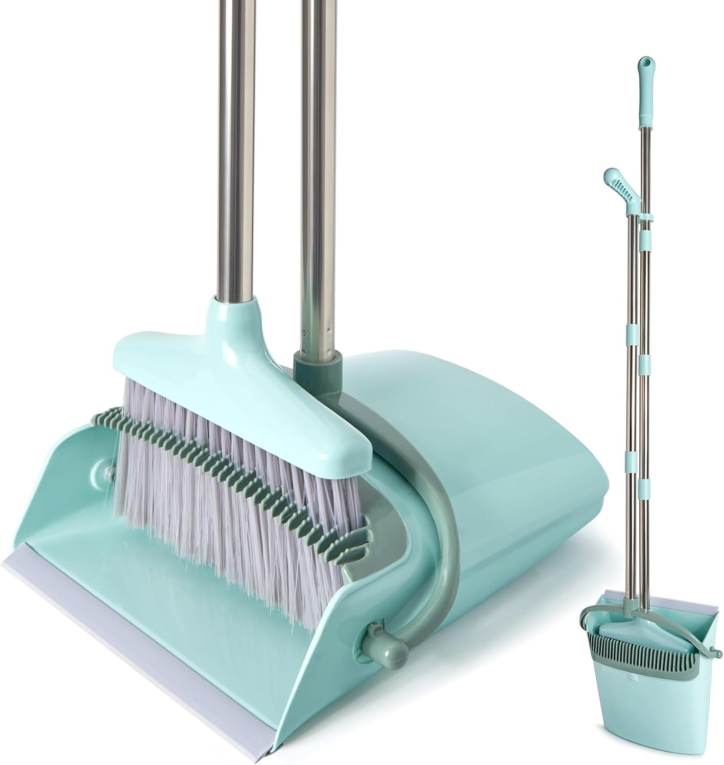 Broom and Dustpan Set with Cleaning Teeth, 54.5″ Long Handle Indoor Sweeping Com