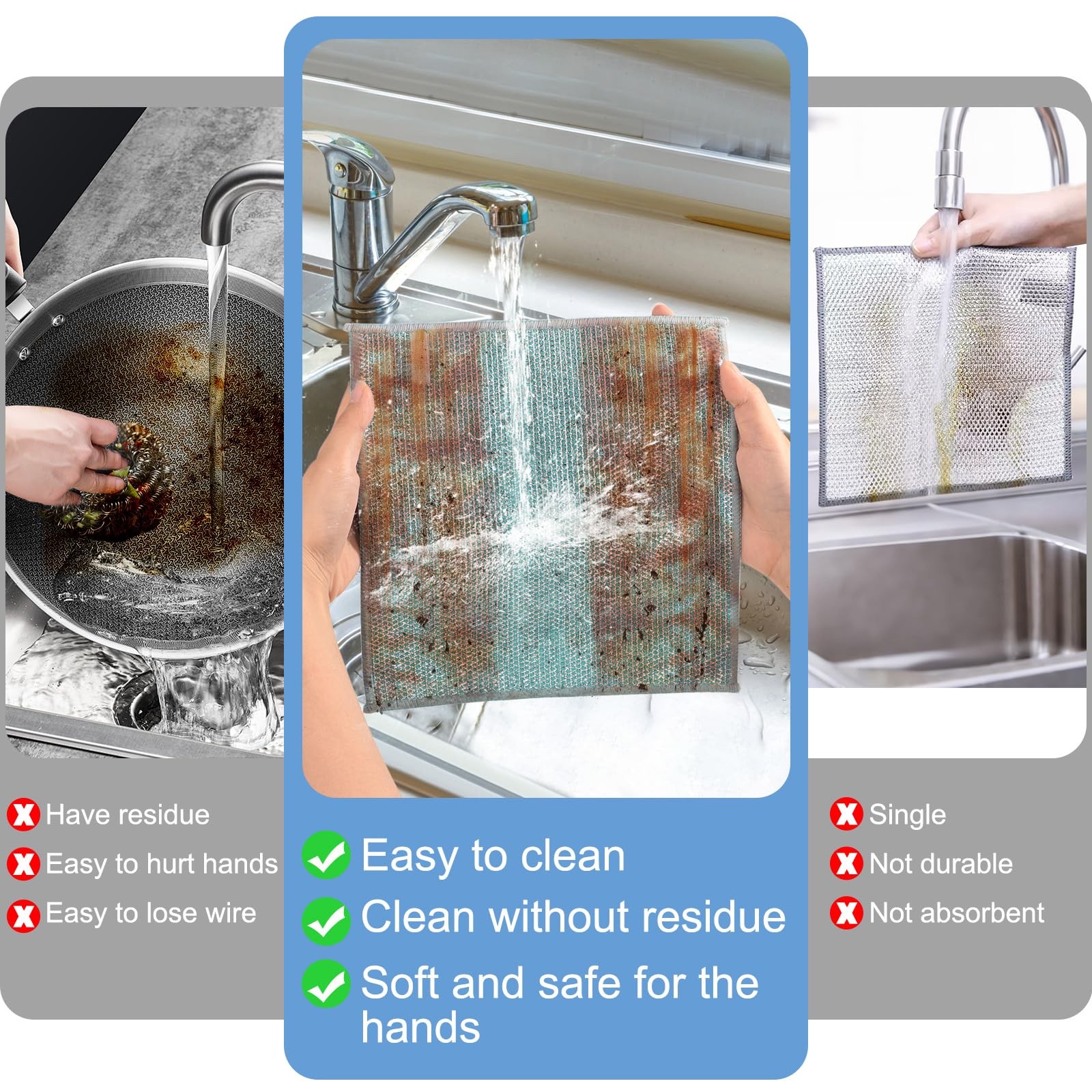 10pcs New Upgrade 2-Layer Microfiber Wire Dishcloth,Non-Scratch Wire Dishwash…
