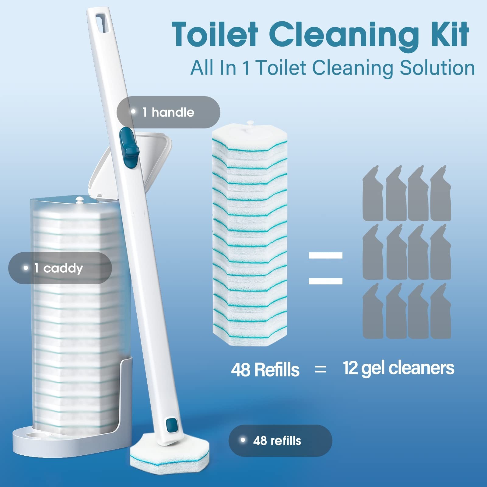 Disposable Toilet Brush with 48 PCS Refills, Disposables Toilets Cleaning Sys…