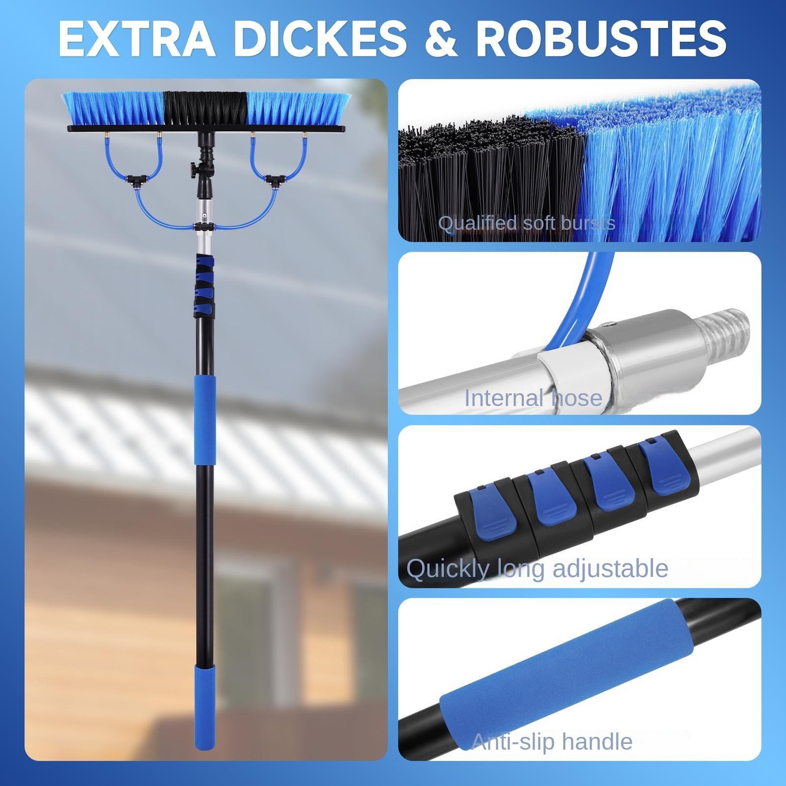16Ft L Solar Panel Cleaning Pole Kit With 33 Ft Water pipe And Brush System