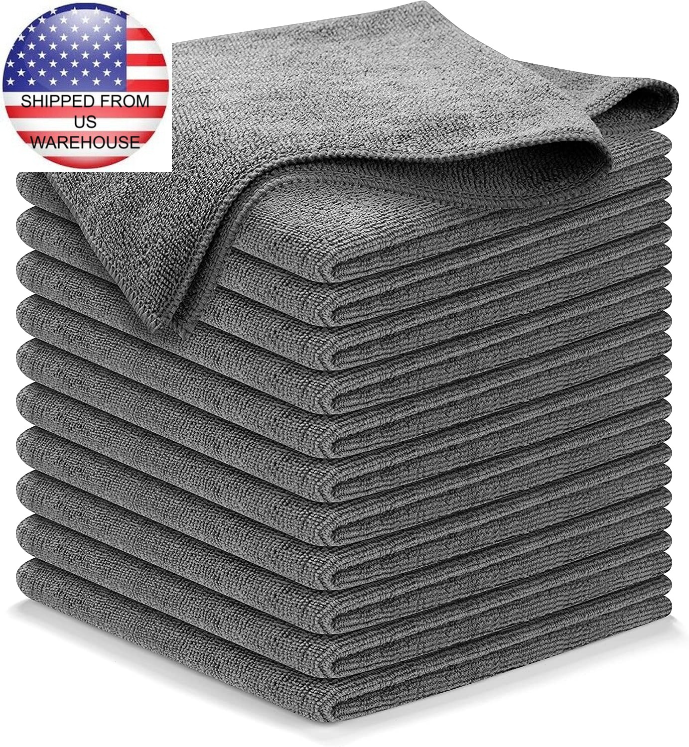 Microfiber Cleaning Cloth Grey -12 Pcs-High Performance – 1200 Washes, FREE SHIP