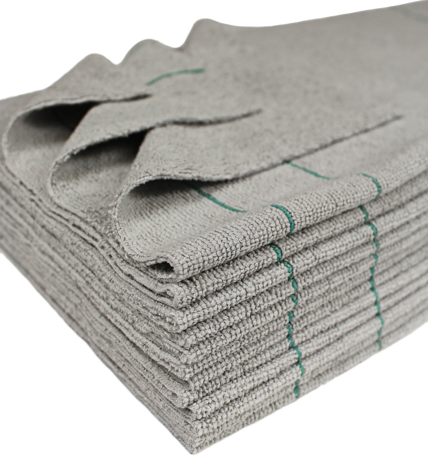 Silver Cleaning Microfiber Towels Edgeless Cut Green Stripe 16 X 16 In 12 Pack