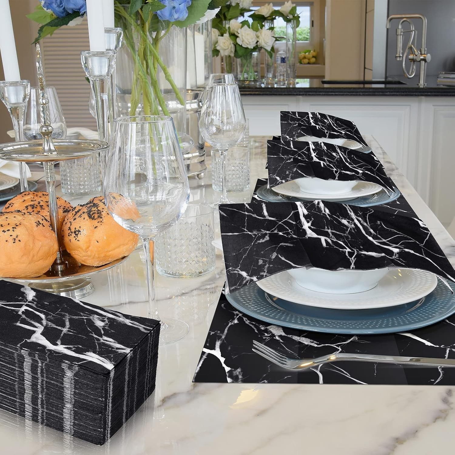 50 Pcs Black Marble Guest Towel Disposable Bathroom Paper Napkins Decorative