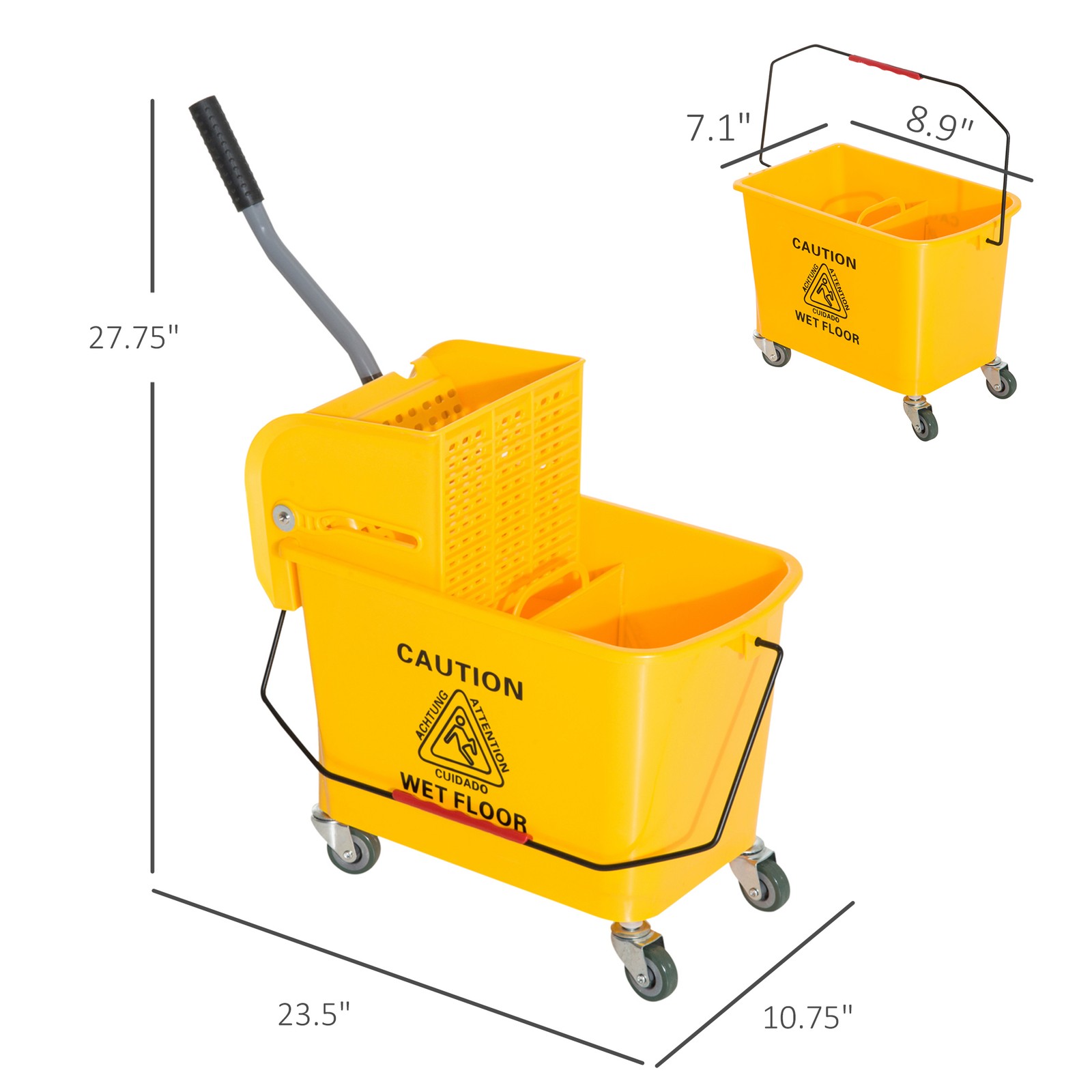Compact Mop Bucket with Wringer on Wheels 21 Quart Yellow
