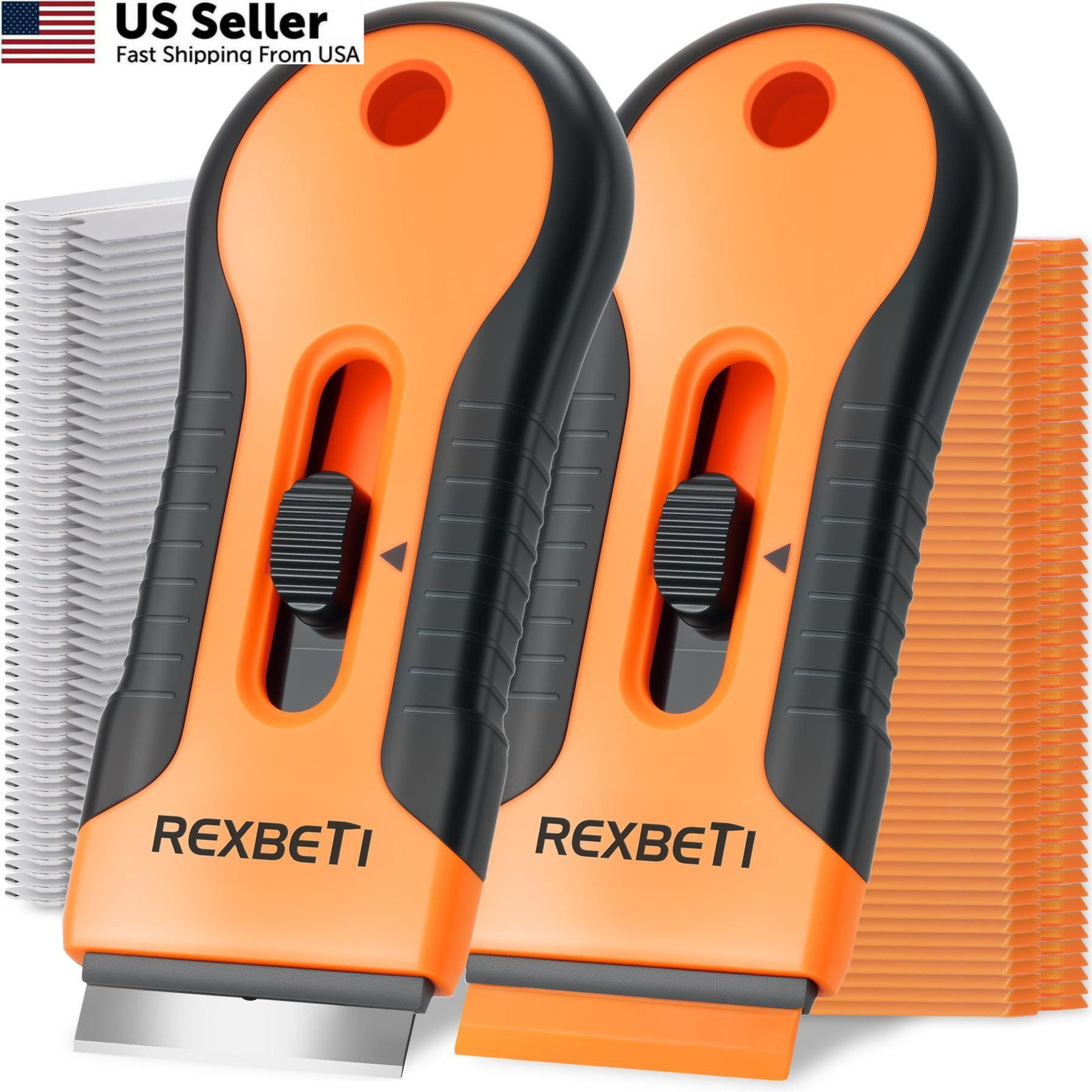 REXBETI Razor Blade Scraper Tool, 2 Pack Set 2 Pack, Orange
