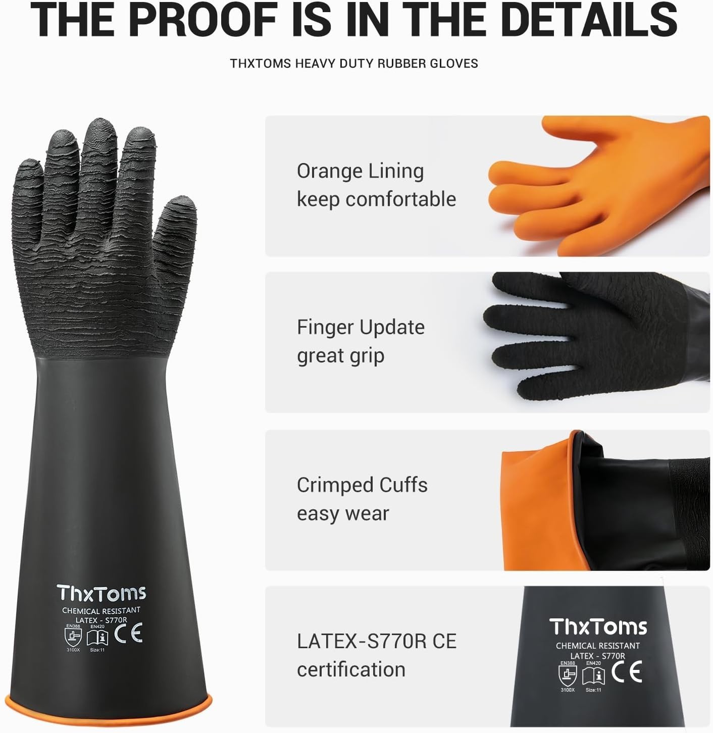 Industrial Chemical Resistant Gloves – Non-Slip Waterproof 22” Reusable Pair