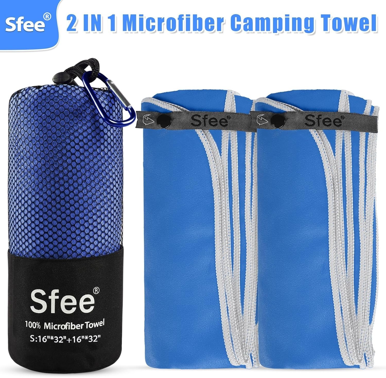 Juego de 2 Toallas de Microfibra para Viaje Acampar Secado Rapido Portatil