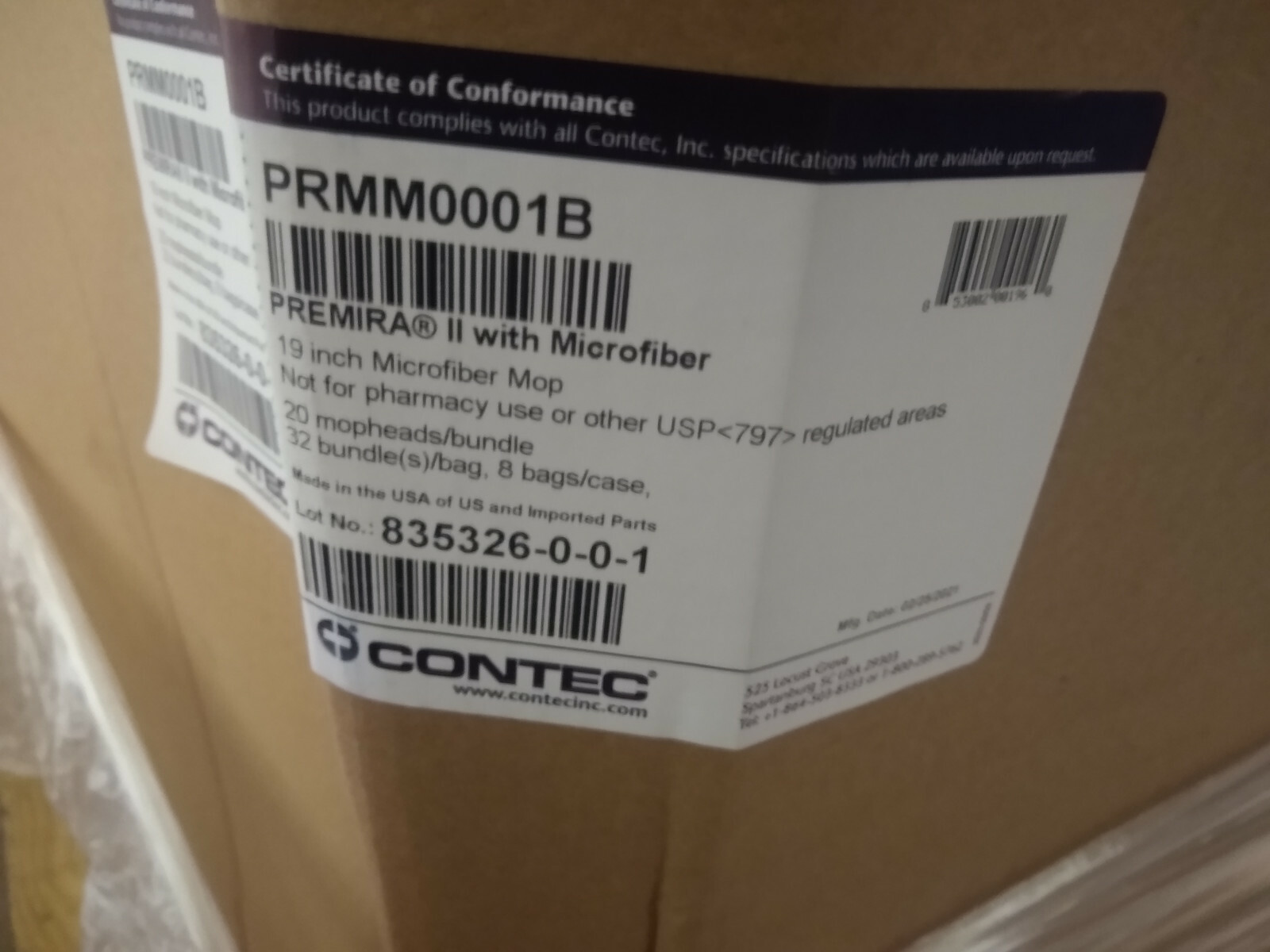 Contec PRMM0001 Premira II Microfiber Mop Pad 19in x 5in Pallet lot of 5120