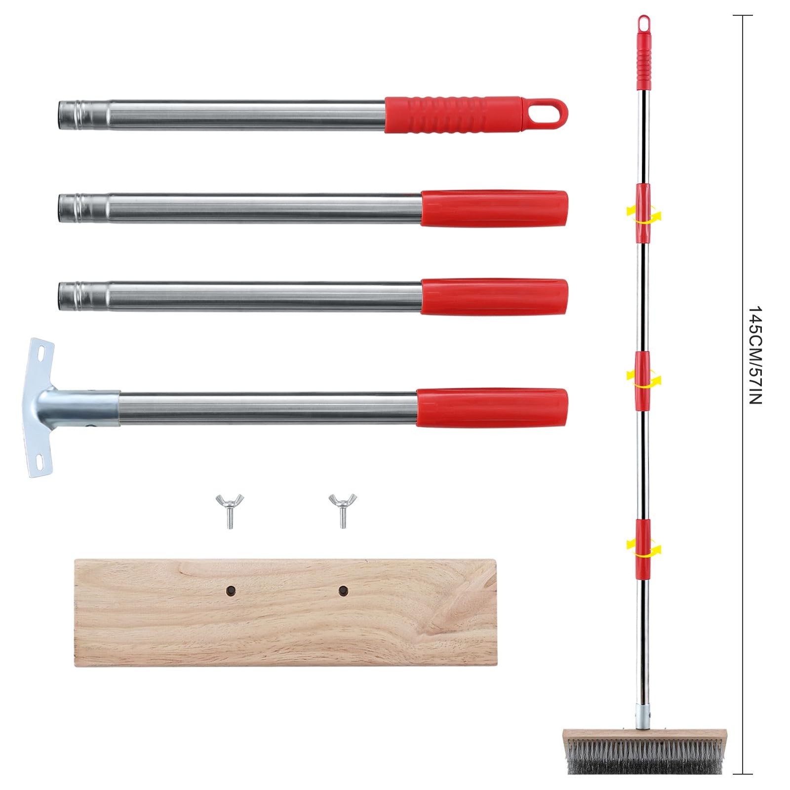 Heavy Duty Wire Broom with Telescopic Handle(57IN), Stiff Metal Bristle Brush fo