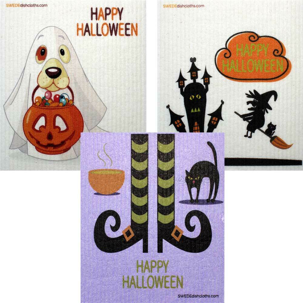 Mixed Halloween “B” Set of 3 cloths (One of each design) Swedish Dishcloths ECO