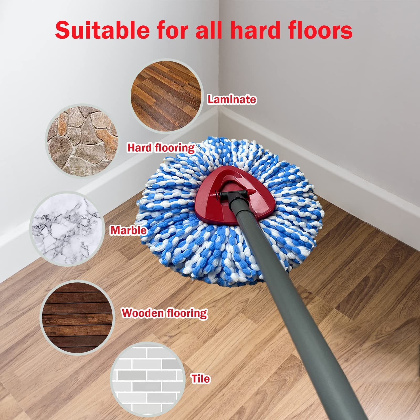 4 Pack Mop Replace Heads Compatible for OCeda, Spin 4 Count (Pack of 1), Blue