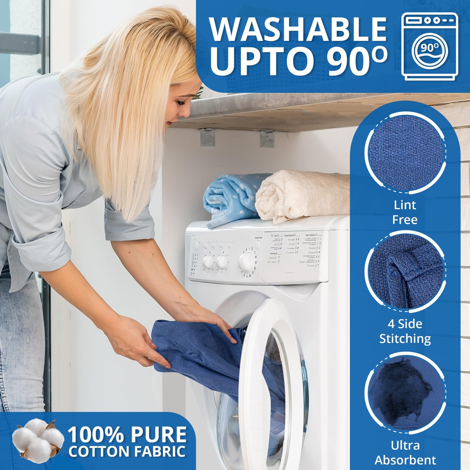 Surgical Towels for Cleaning Huck 12 Pack 100% Cotton 16″ x 26″, Blue