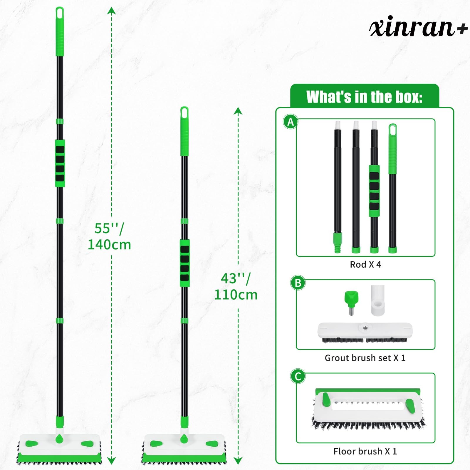 Floor Scrub Brush with Long Handle, 3-in-1 Scrape Scrubber Green