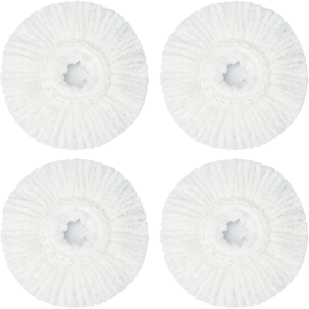 4 Pack 360° Spin Mop Replacement Head, Round Shape Standard Size Microfiber