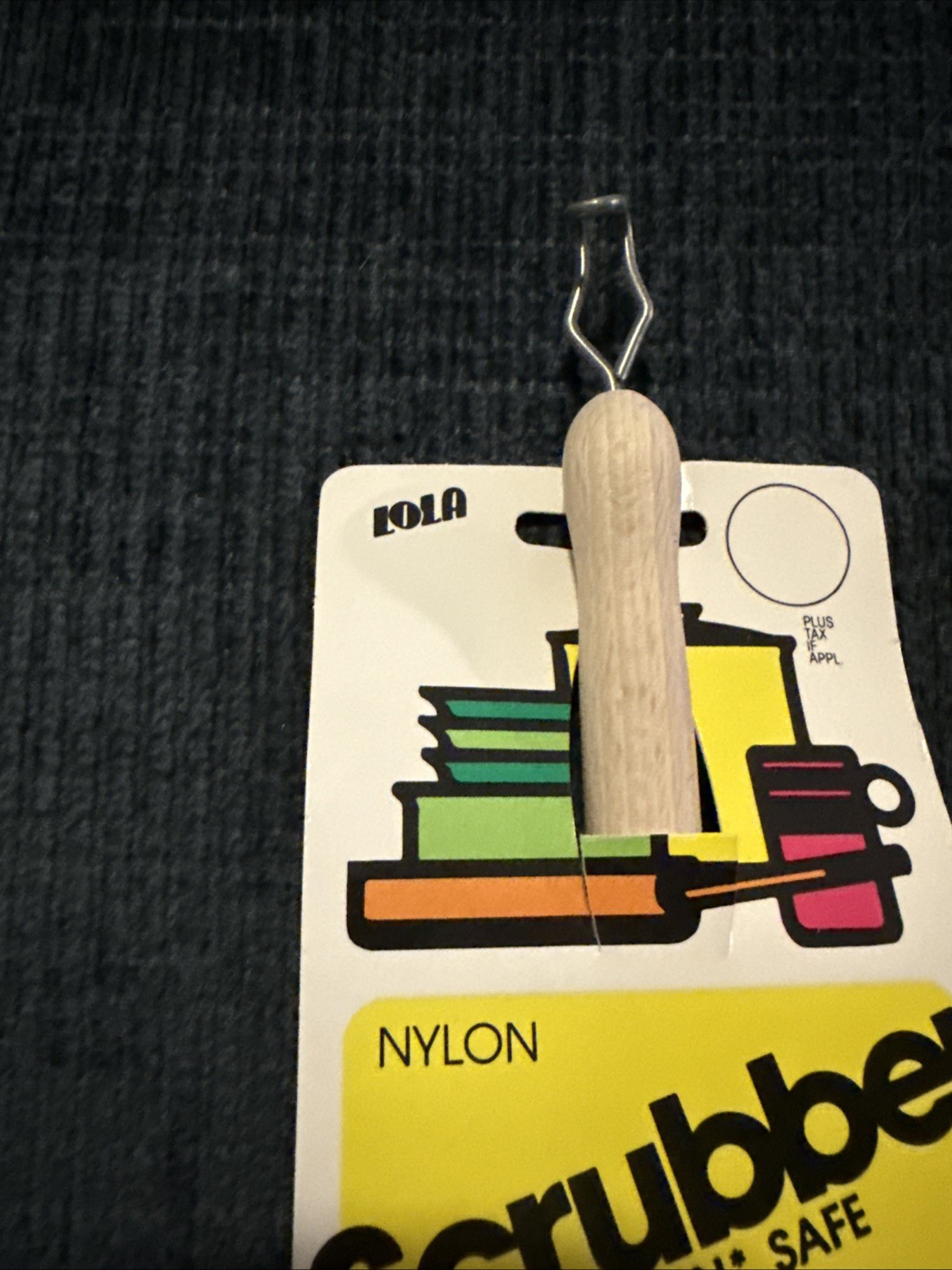 Lola Products New Vintage Nylon Dish Scrubber Red Pad With Wooden Handle 386