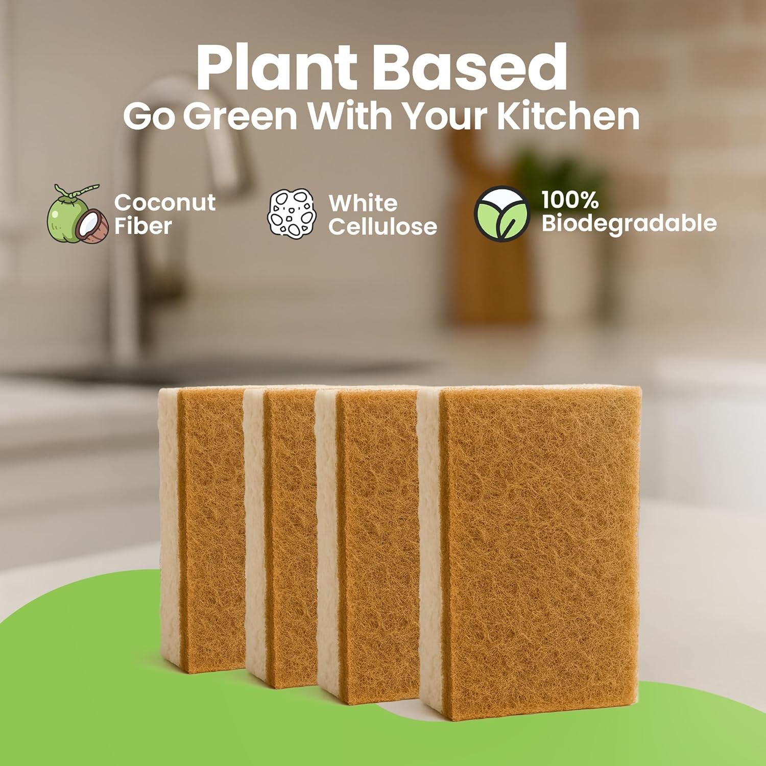 Super Eco Natural Kitchen Sponges Pack of 12, Long Lasting, Sponges for Dishes