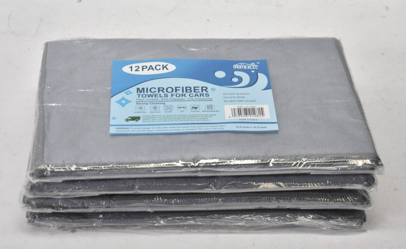 Lot of 48 Homexcel Gray Microfiber Cleaning Cloth Towels 12/Pack 12.5″ x 12.5″