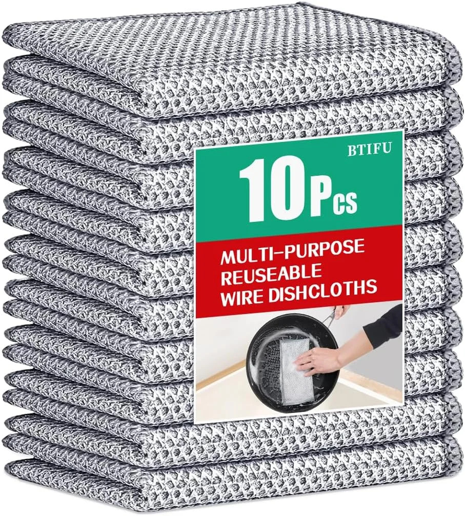 10Pcs Multipurpose Wire Dishwashing Rag, Reusable Non-Scratch Wire Dishcloth, Me